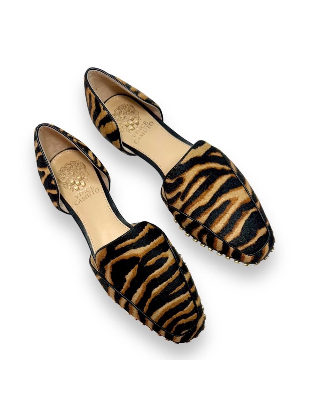 Vince Camuto Tiger-Print calfskin D'Orsay Flats with studded sole